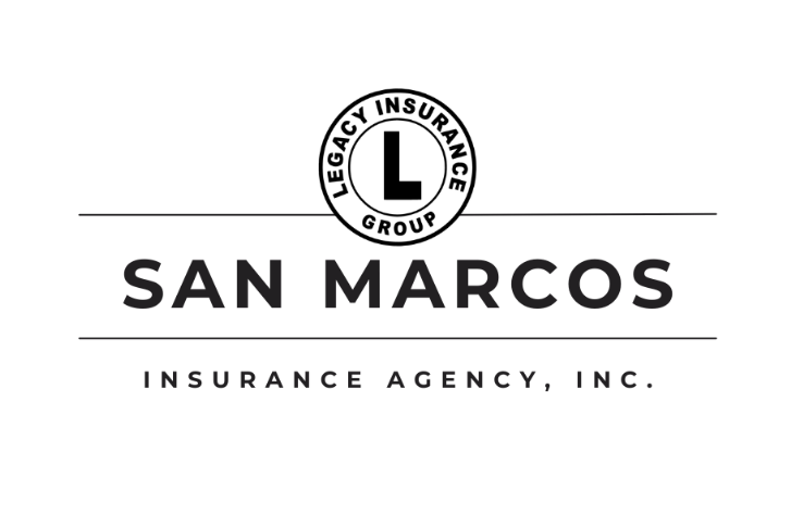 San Marcos Insurance Agency, Inc. logo with Legacy Insurance Group emblem in black on white background