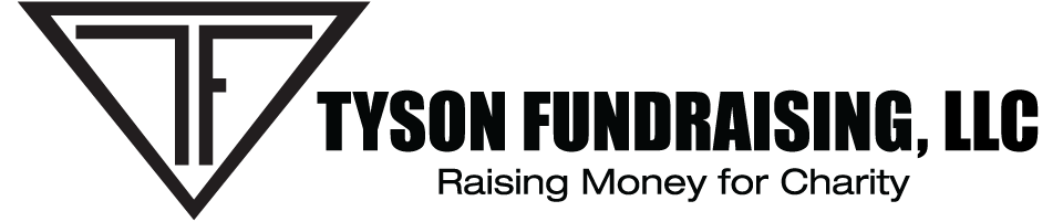 Logo for Tyson Fundraising, LLC with “Raising Money for Charity” tagline and stylized TF emblem