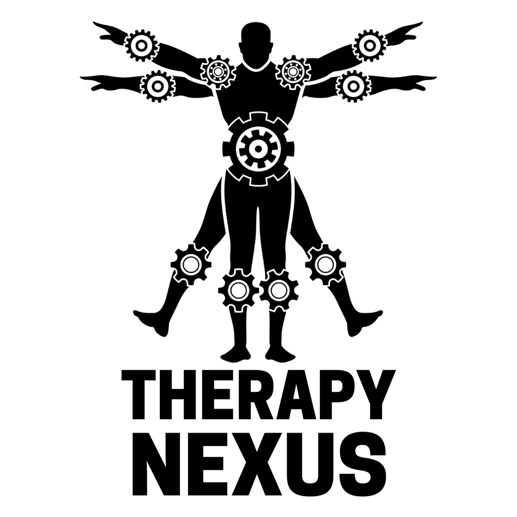 Black Therapy Nexus logo with a silhouette and interconnected gears inside and around the figure