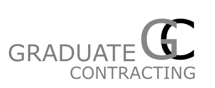 Graduate Contracting logo with gray text and overlapping black “GC” letters