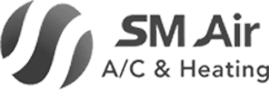 SM Air A/C & Heating logo in black and gray with stylized wavy icon