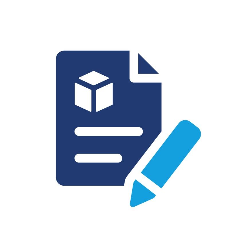 Blue document with a 3D box icon and a pen, indicating file editing.