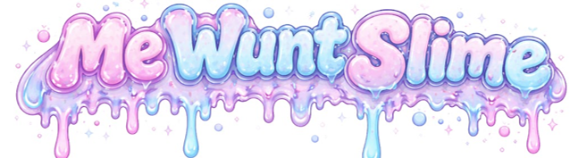 “Mewint Slime” logo in pastel pink and blue bubble letters with dripping slime effect