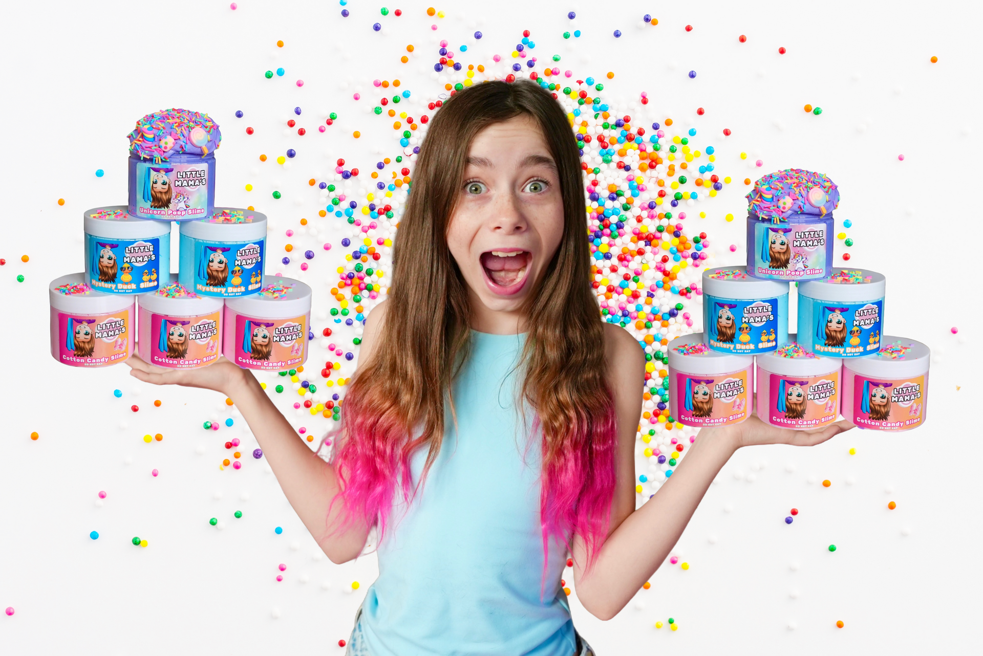 Woman smiling and holding a colorful ice cream tub in a bright dessert shop