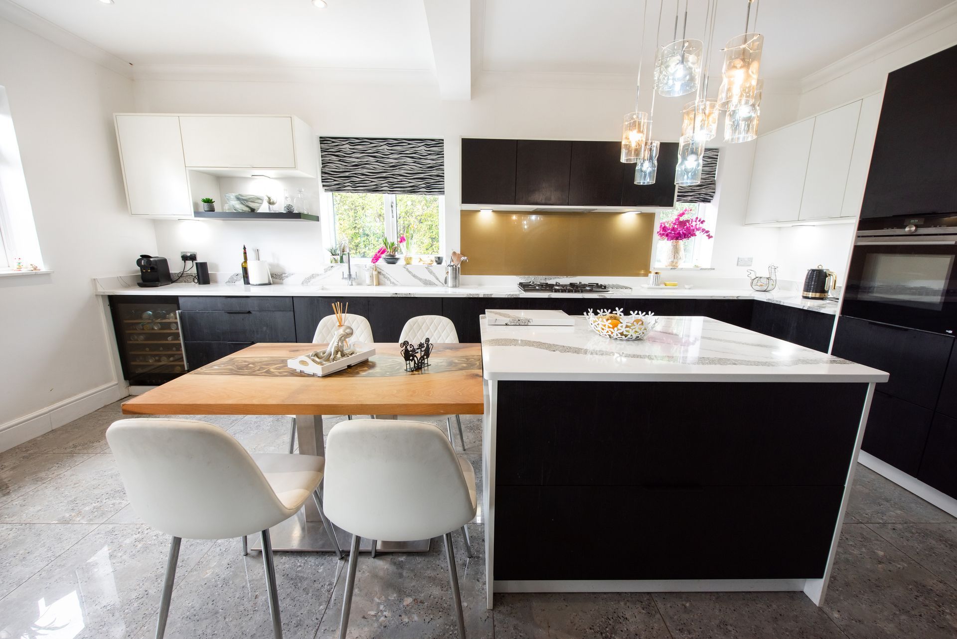 A kitchen with an epoxy floor. A kitchen with an epoxy floor.
