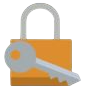 Gray padlock with an orange shackle and key