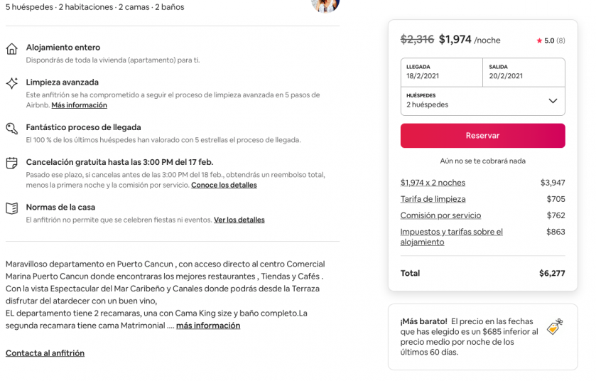Reservación en Airbnb