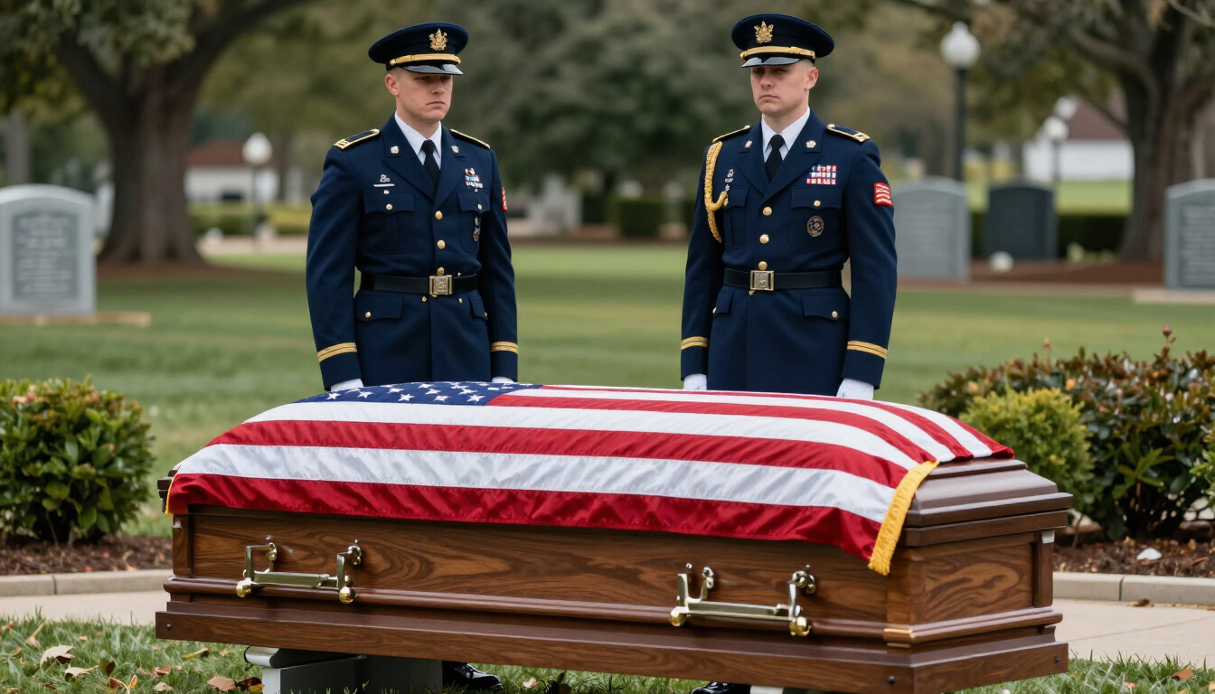 American flag at a veteran's funeral service.