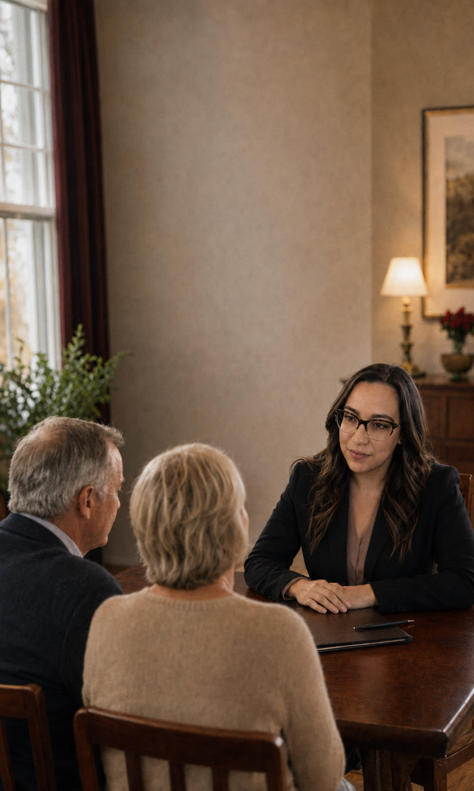 A compassionate professional speaking with a family