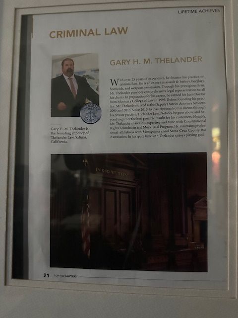 Page for criminal law, featuring Gary H. M. Thrlander with a photo of courtroom interior.