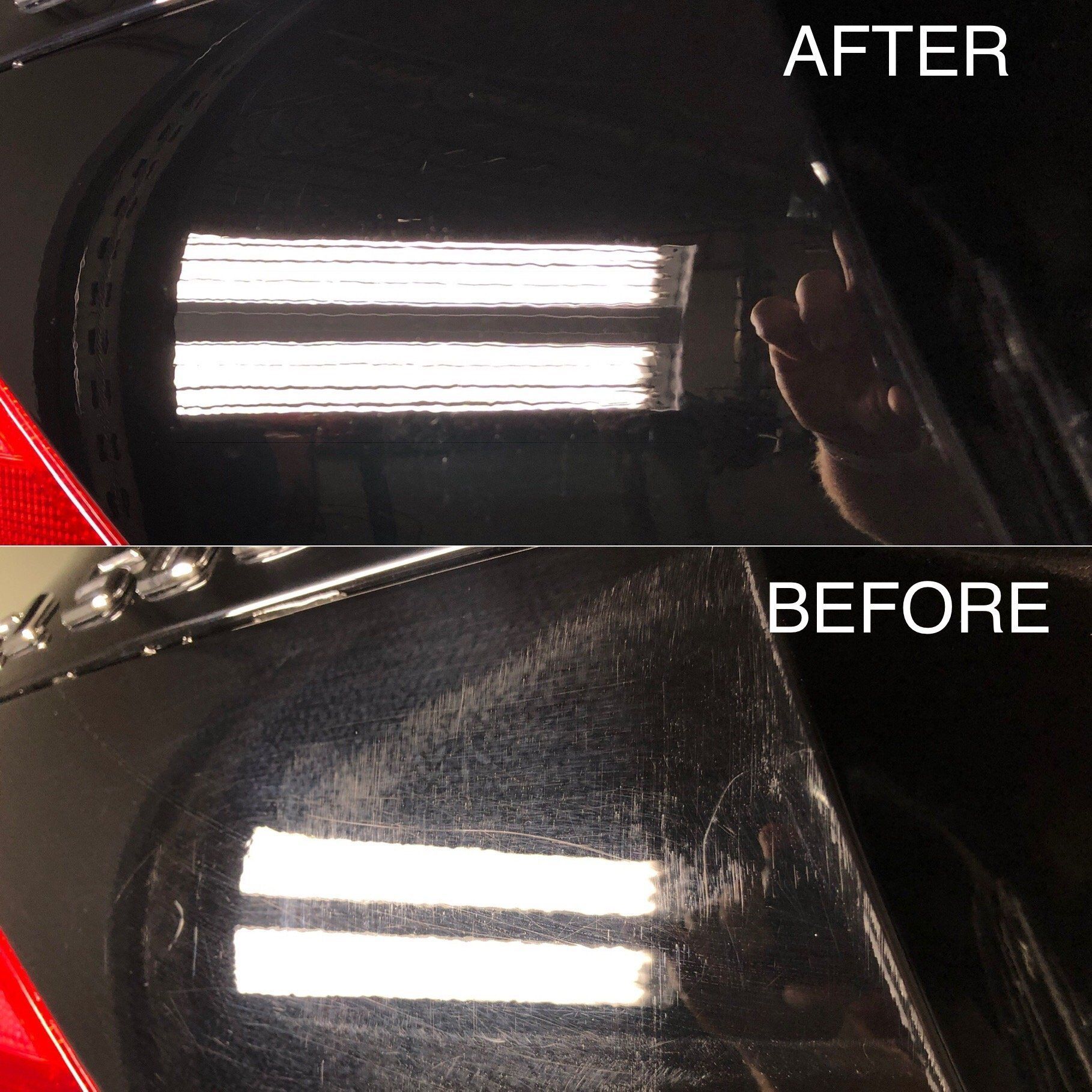 A before and after picture of a car 's tail light