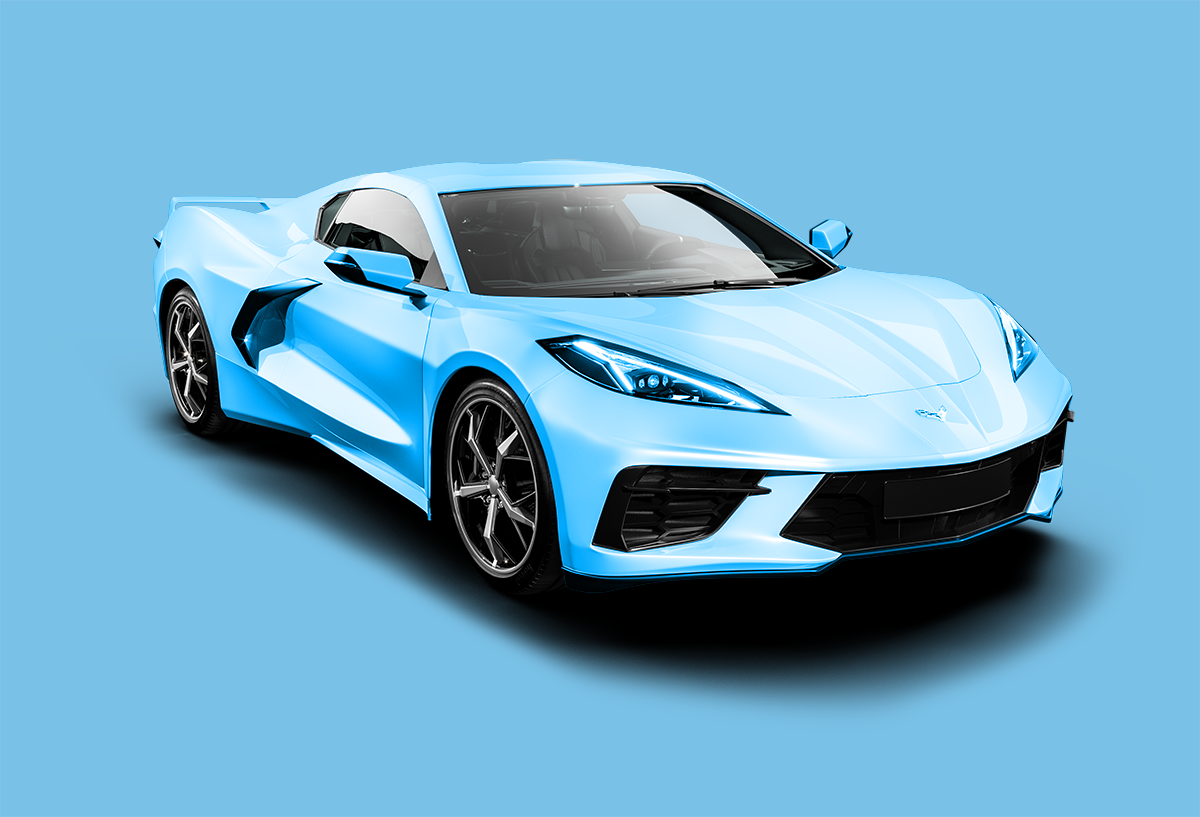 A blue sports car is sitting on a blue background.