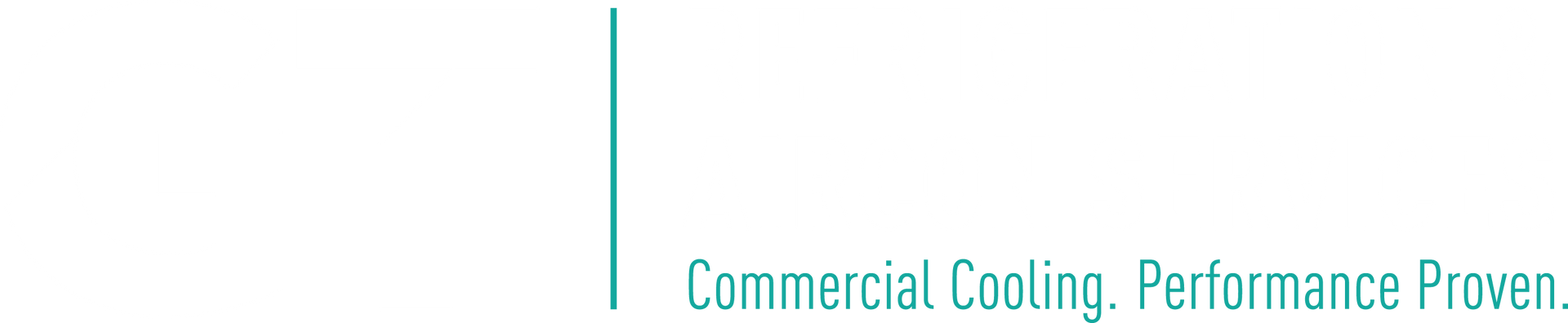 Logo with teal vertical line and text “Commercial Cooling. Performance Proven.”