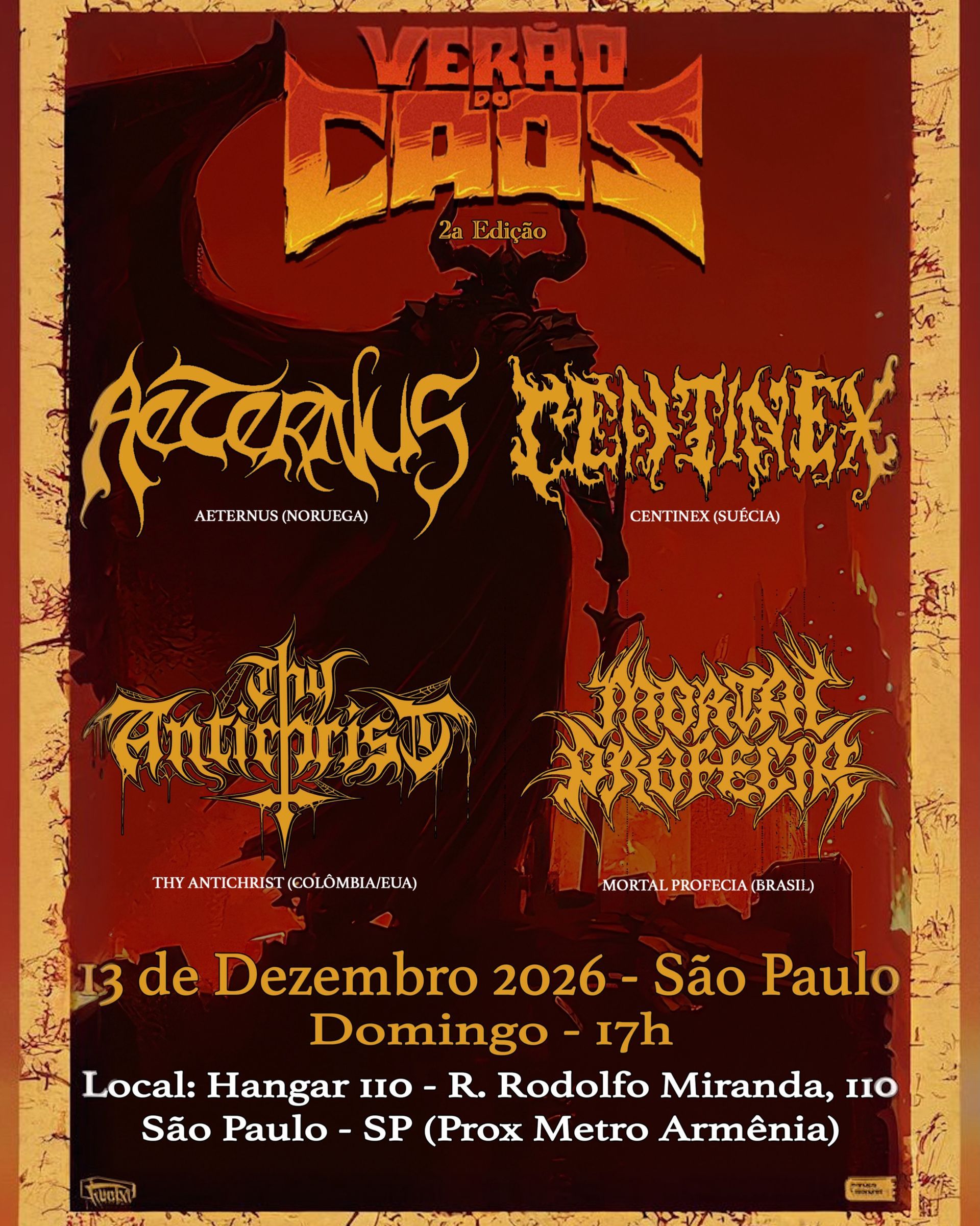 Verão do Caos reúne Aeternus, Centinex e Thy Antichrist em São Paulo