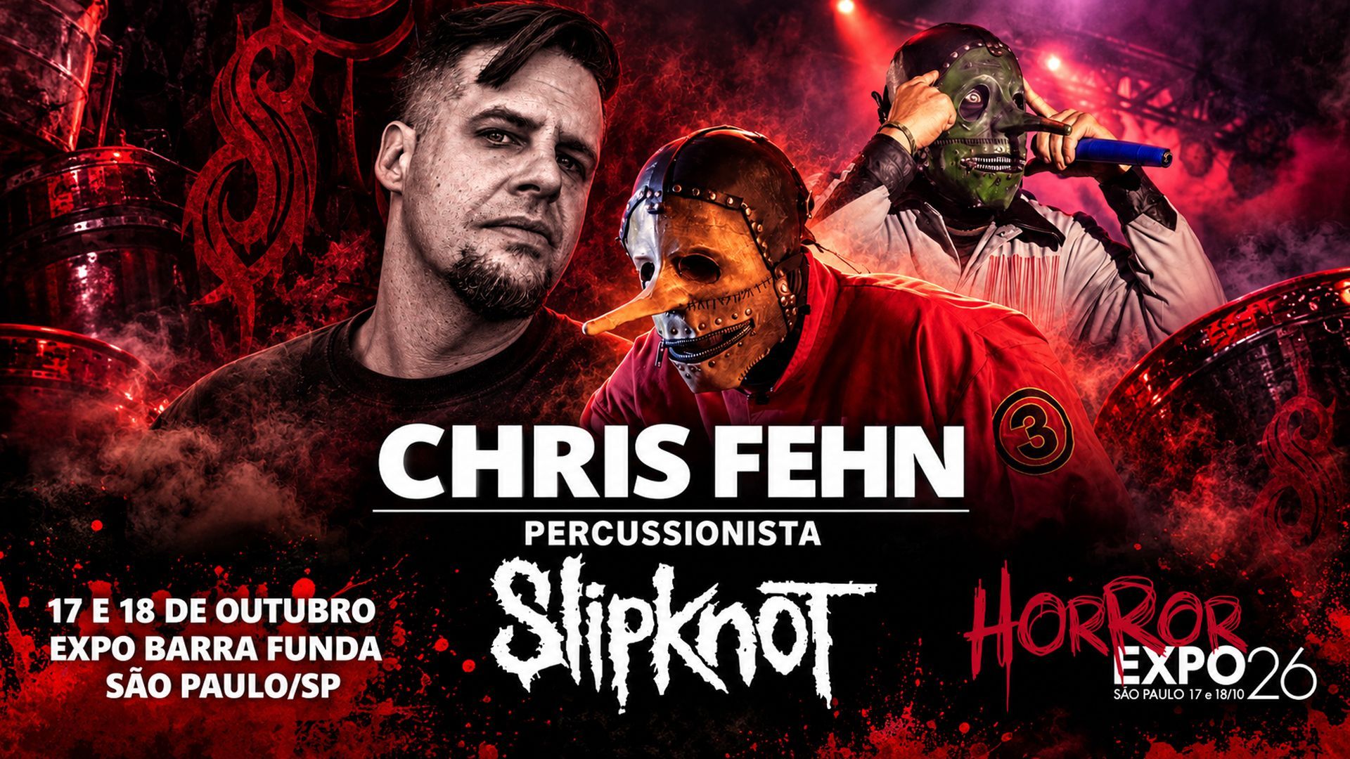 Chris Fehn, ex-Slipknot, é confirmado na Horror Expo 2026 em São Paulo