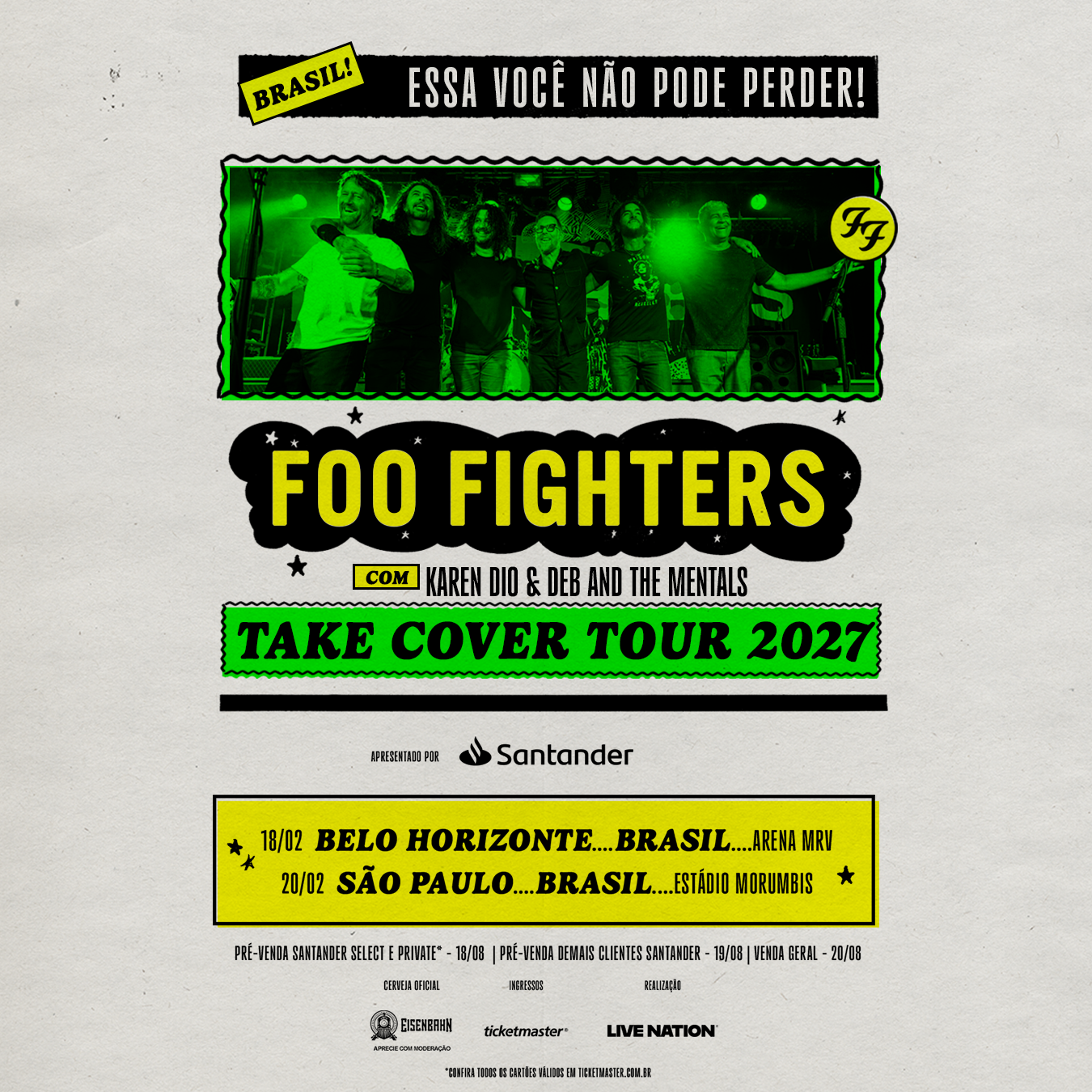 Foo Fighters anuncia dois shows no Brasil da Take Cover Tour 2027