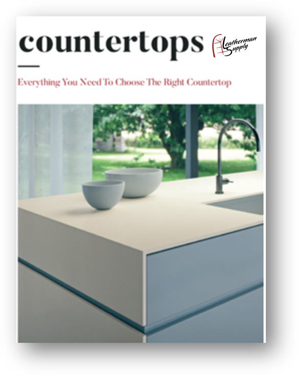 Kitchen countertop brochure cover with white countertop, two bowls, and a modern sink by a window