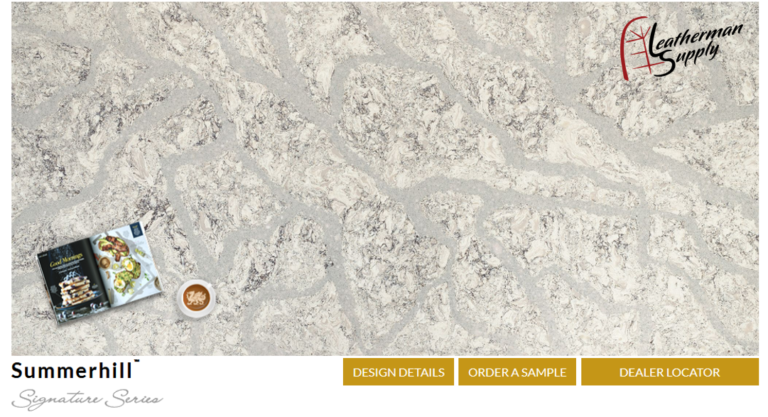 Website banner for Summerhill stone flooring, showing a gray textured stone surface and navigation buttons