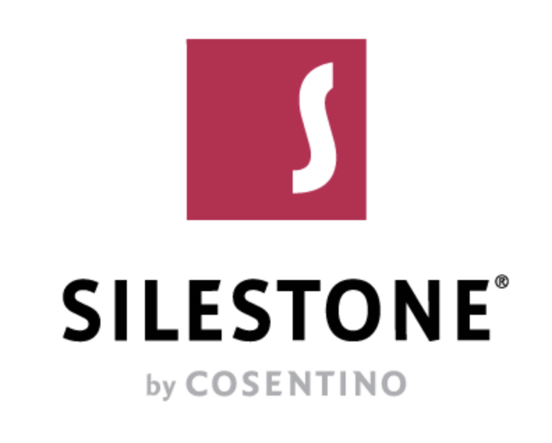 Silestone by Cosentino logo: magenta square with white S above bold black text