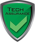 A green shield with a check mark on it that says tech assurance.