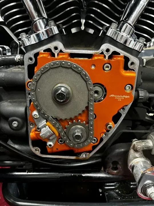 A close up of the inside of a motorcycle engine