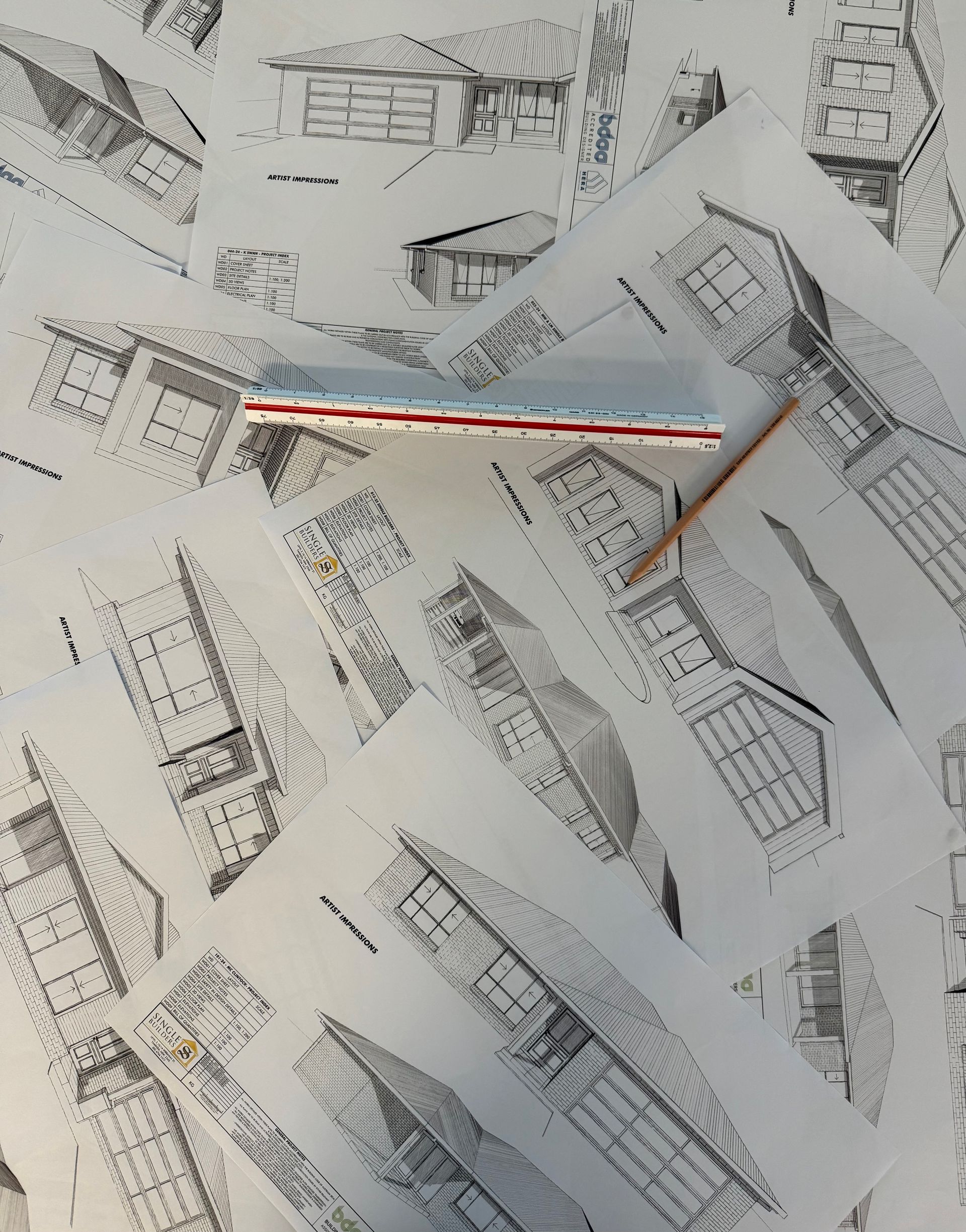 Housing plans with Single Builders details on them.