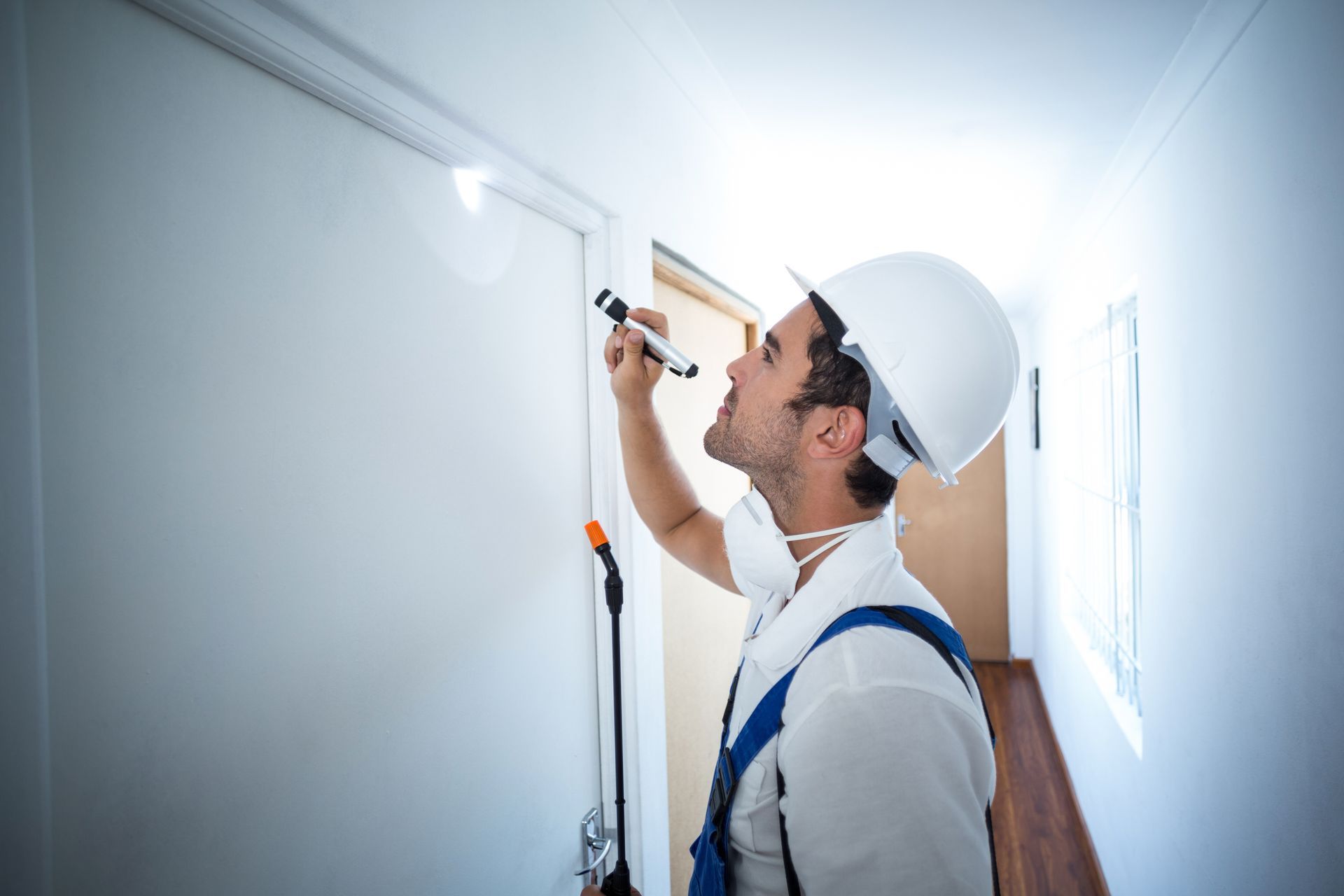 a man is inspecting