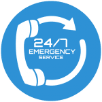 A blue circle containing a white telephone handset icon with an arrow circling it, labeled 