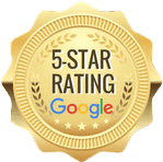Gold seal with a star-shaped border that reads 