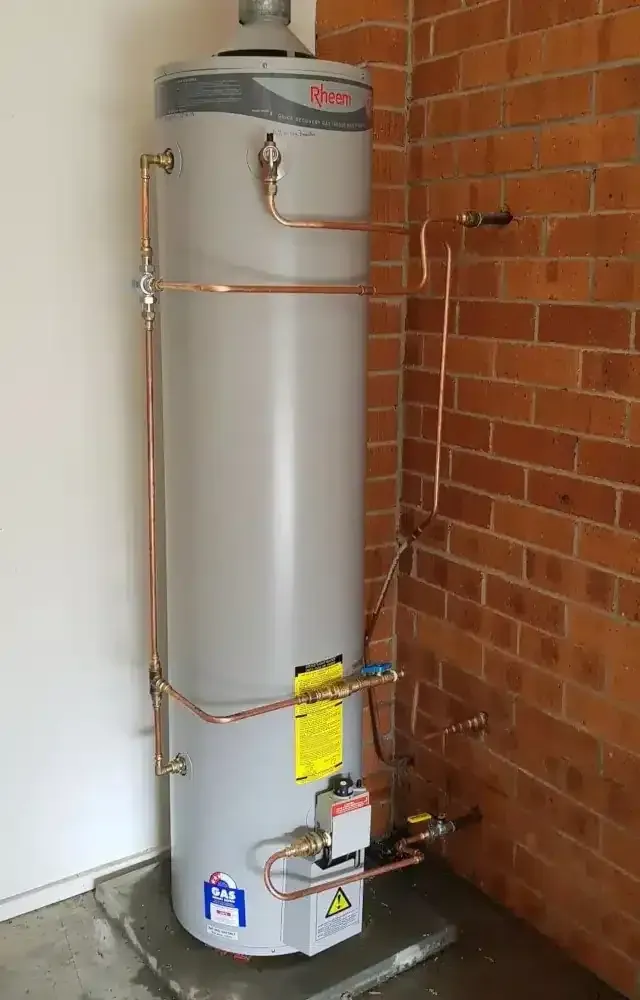 new rheem hot water tank in room