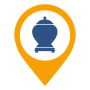 On-site crematory location icon featuring urn symbol for dedicated cremation services and facilities