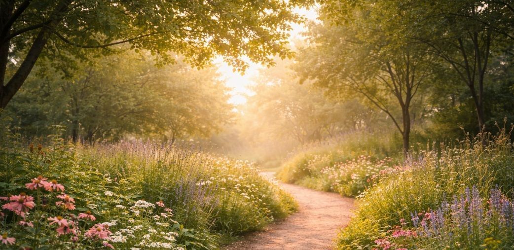 garden pathway lined with blooming wildflowers in Fernandina Beach