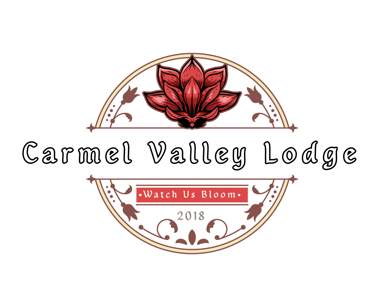 A logo for carmel valley lodge with a flower on it