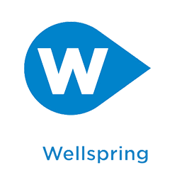 A blue logo with the letter w on it