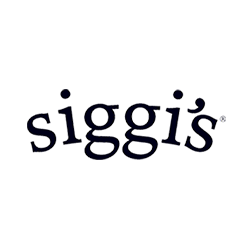 A black and white logo for siggi 's on a white background.
