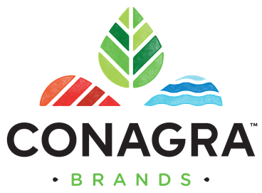 A logo for conagra brands with a leaf and water
