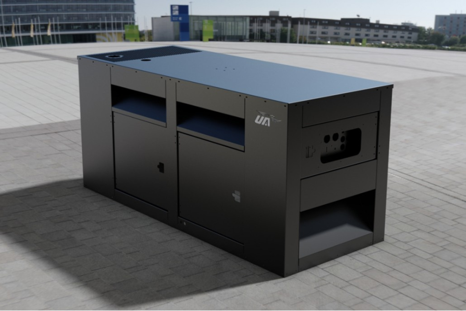 Fully integrated industrial equipment enclosure with precision access panels and internal mounting rails.