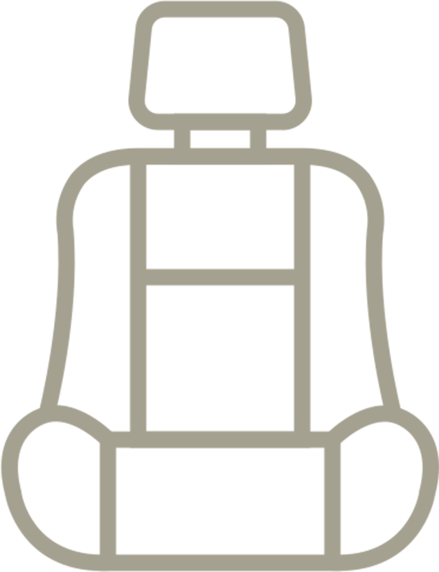 A line drawing of a car seat with a headrest.