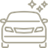 A line drawing of a car with sparkles coming out of it.
