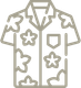 A line drawing of a shirt with flowers on it.