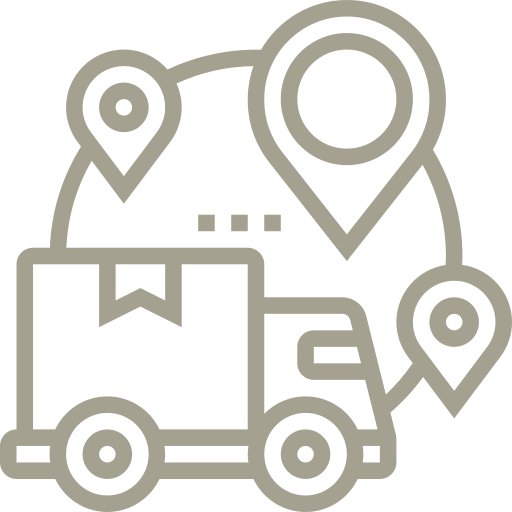 A line drawing of a delivery truck with a box and pins.