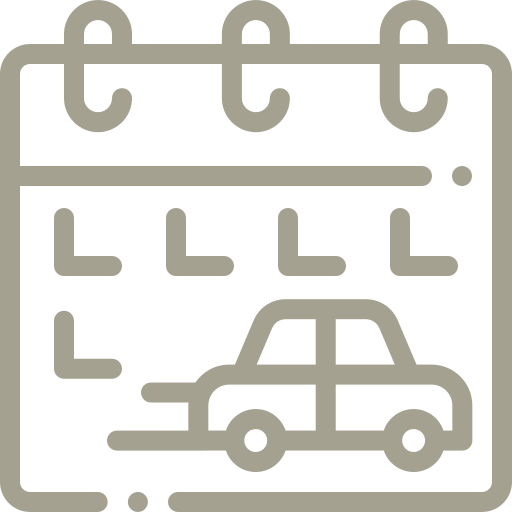 An icon of a calendar with a car on it.