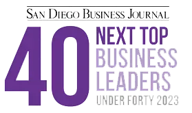 A logo for the san diego business journal next top business leaders under forty 2023