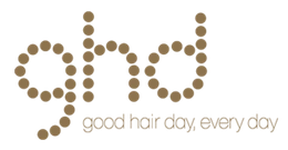 GHD logo in brown dots spelling 