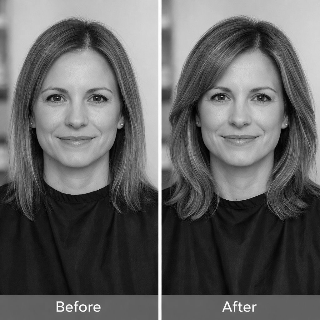 Woman with shoulder-length hair;