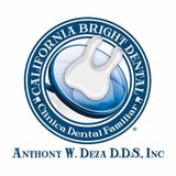 Logo: California Bright Dental, with a tooth inside a magnifying glass, Anthony W. Deza D.D.S., Inc.