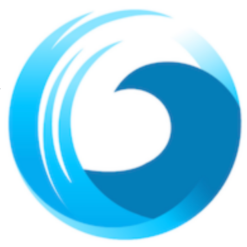 Blue wave within a blue and white circular design.