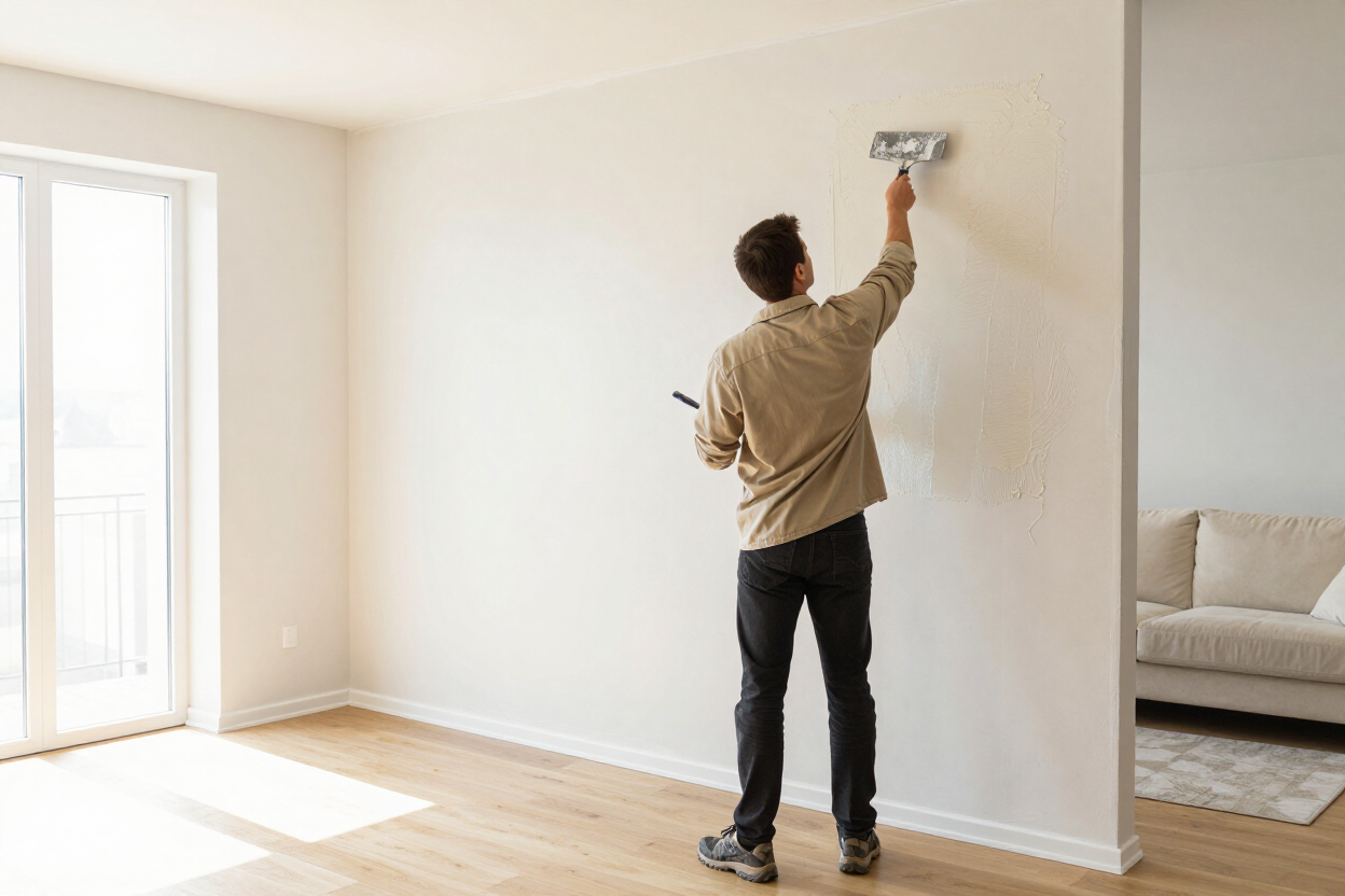 Drywall contractor finishing a wall in a Phoenix-area home