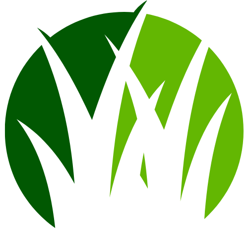 Green grass blades in front of a darker green circle background.