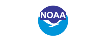 NOAA logo: white letters over a blue circle with a white wave on a white background